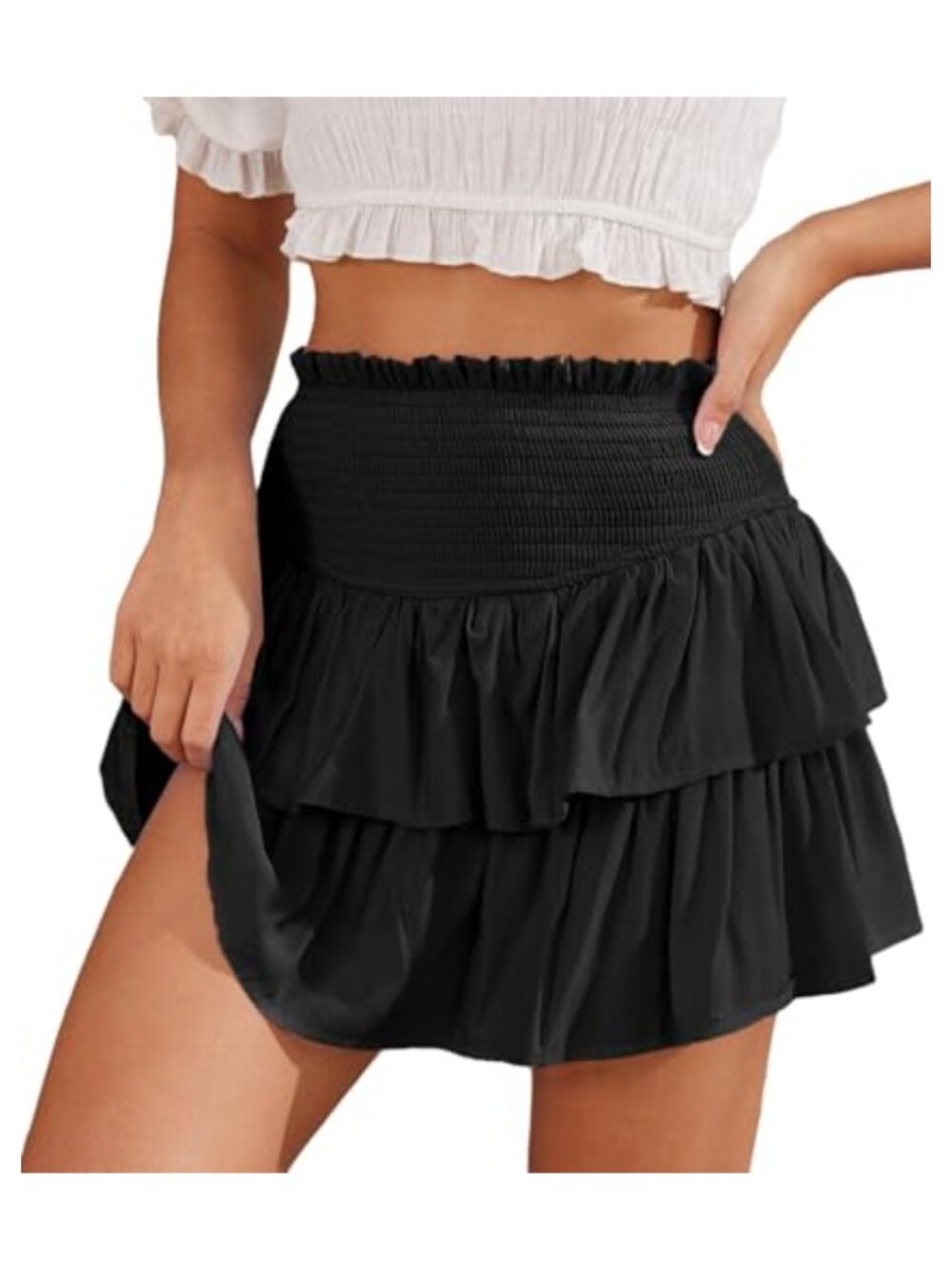 Tiered Ruffle Mini Skirt High Waist Shorts Lined Casual Summer